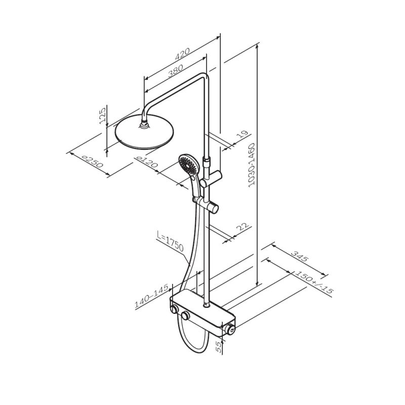 Душевая система AM.PM Inspire V2.0 F0750A422 с термостатом Черная матовая
