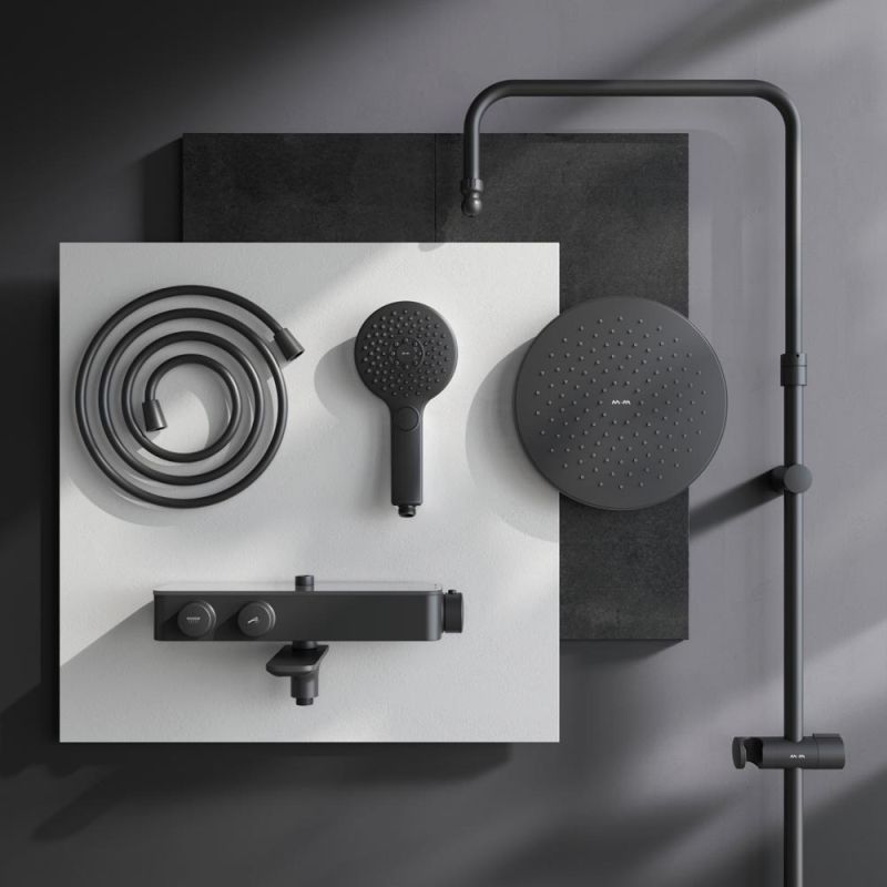 Душевая система AM.PM Inspire V2.0 F0750A522 с термостатом Черная матовая