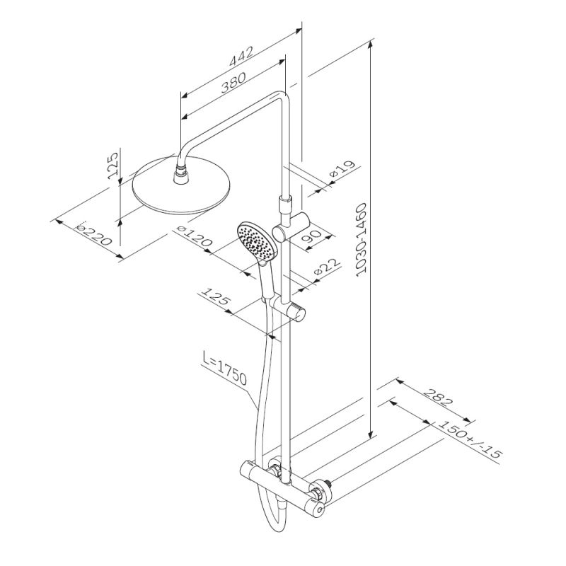 Душевая система AM.PM Like F0780422 с термостатом Черная матовая