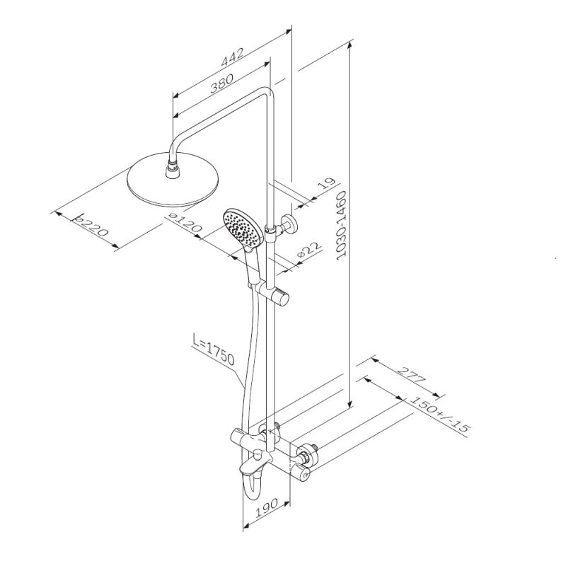 Душевая система AM.PM Like F0780522 с термостатом Черная матовая