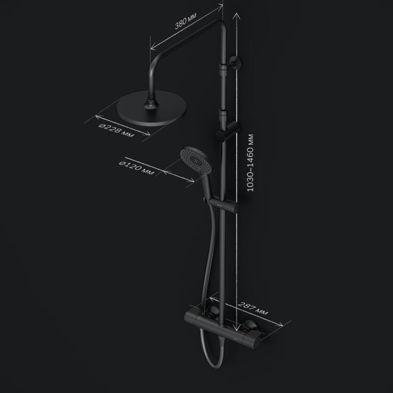 Душевая система AM.PM X-Joy F0785A422 с термостатом Черная матовая