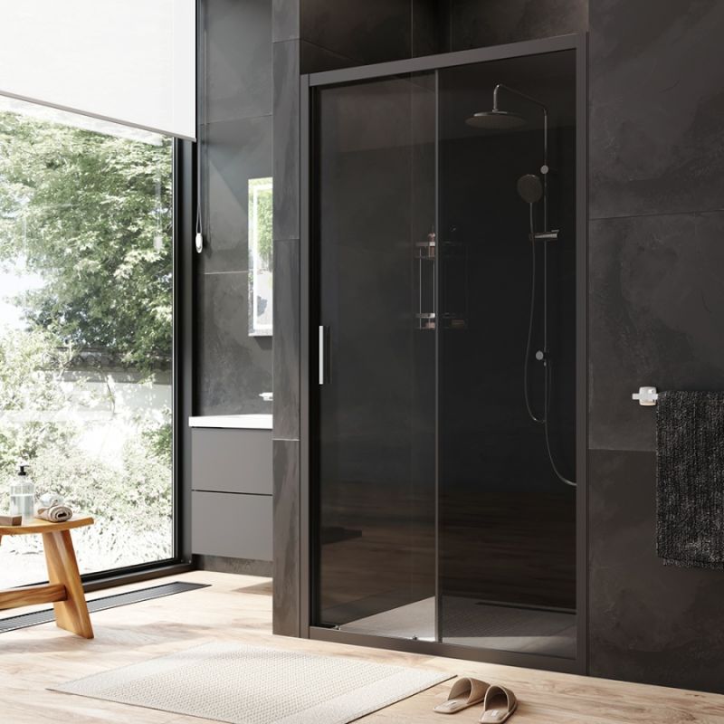 Душевая дверь AM.PM Gem Solo 110 W90G-110-1-195BG профиль Черный матовый стекло тонированное-прозрачное