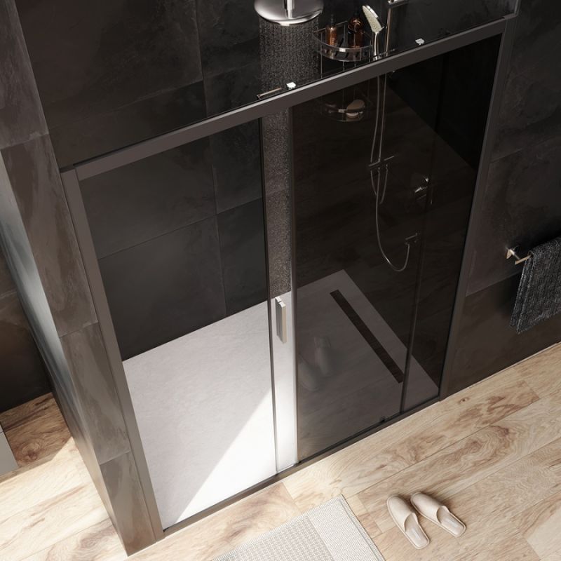 Душевая дверь AM.PM Gem 140 W90G-140-1-195BG профиль Черный матовый стекло тонированное-прозрачное