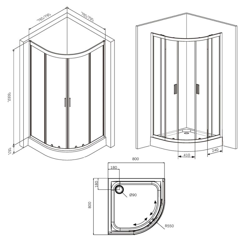 Душевой уголок AM.PM Gem 80х80 W90G-401-080BT профиль Черный матовый стекло прозрачное