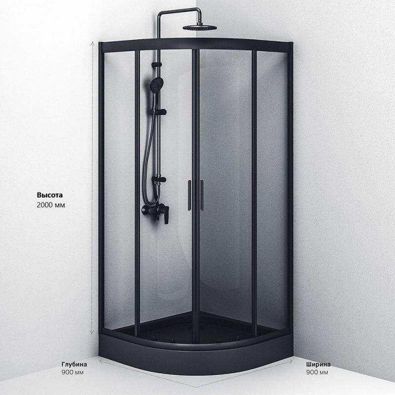 Душевой уголок AM.PM Gem 90х90 W90G-401-090BT профиль Черный матовый стекло прозрачное