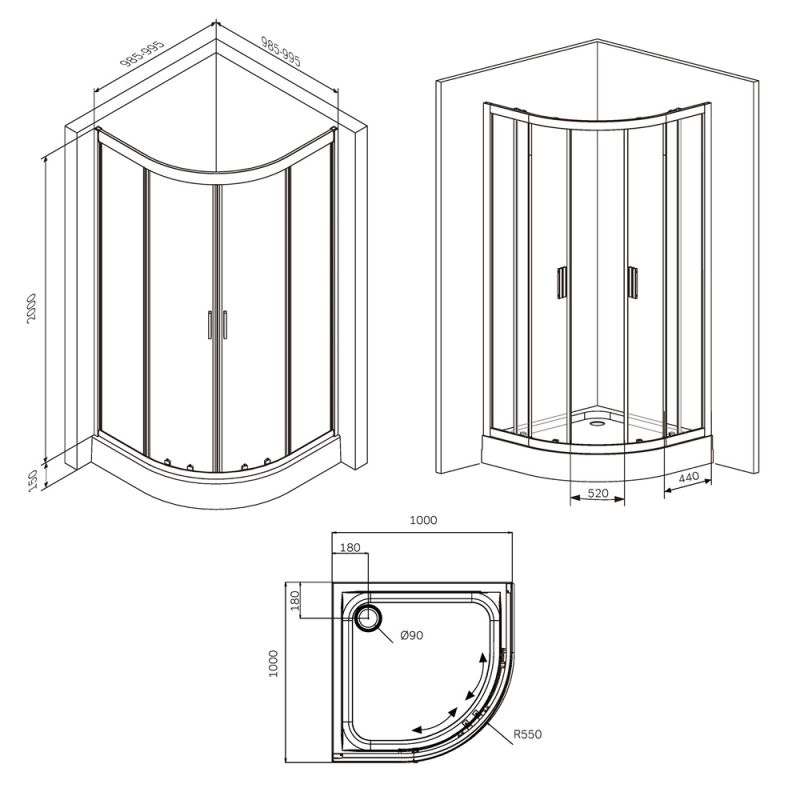 Душевой уголок AM.PM Gem 100х100 W90G-401-100BT профиль Черный матовый стекло прозрачное