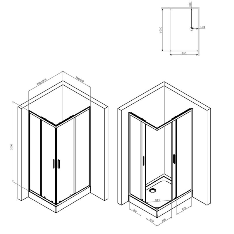 Душевой уголок AM.PM Gem S 100х80 W93G-404-100280-BT профиль Черный матовый стекло прозрачное