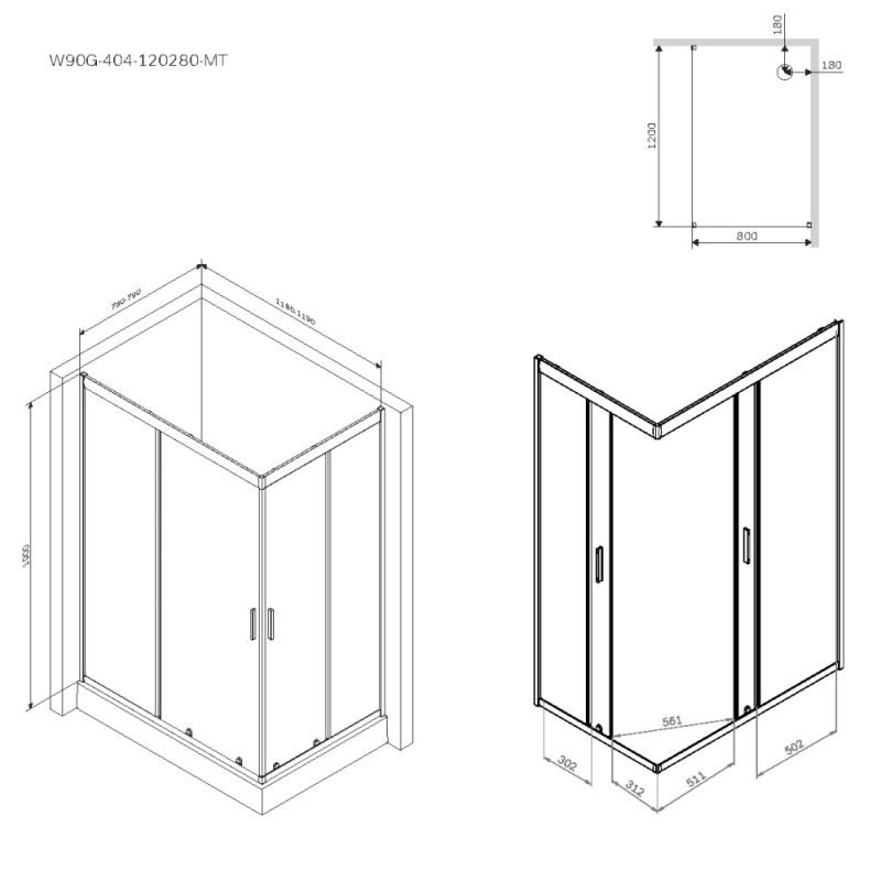 Душевой уголок AM.PM Gem 120x80 W90G-404-120280-MT профиль Хром матовый стекло прозрачное