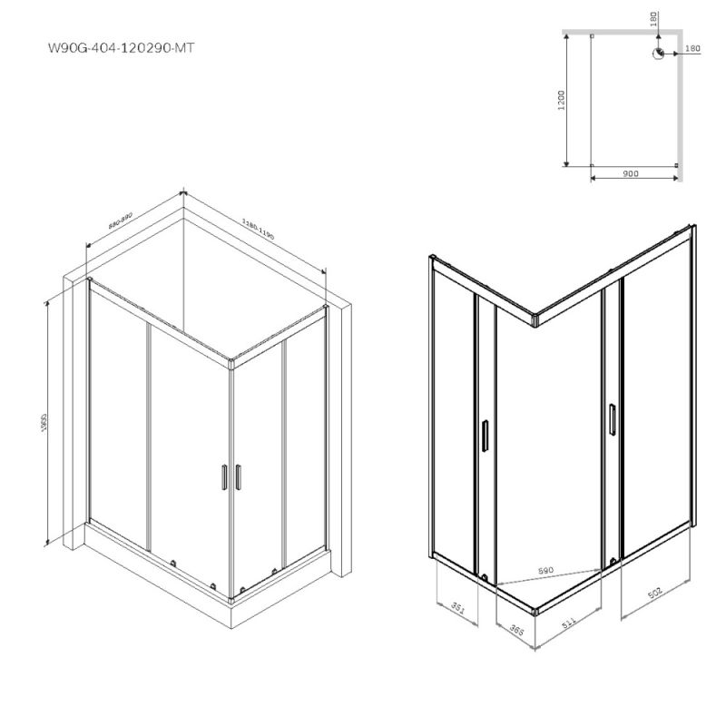 Душевой уголок AM.PM Gem 120x90 W90G-404-120290-MT профиль Хром матовый стекло прозрачное