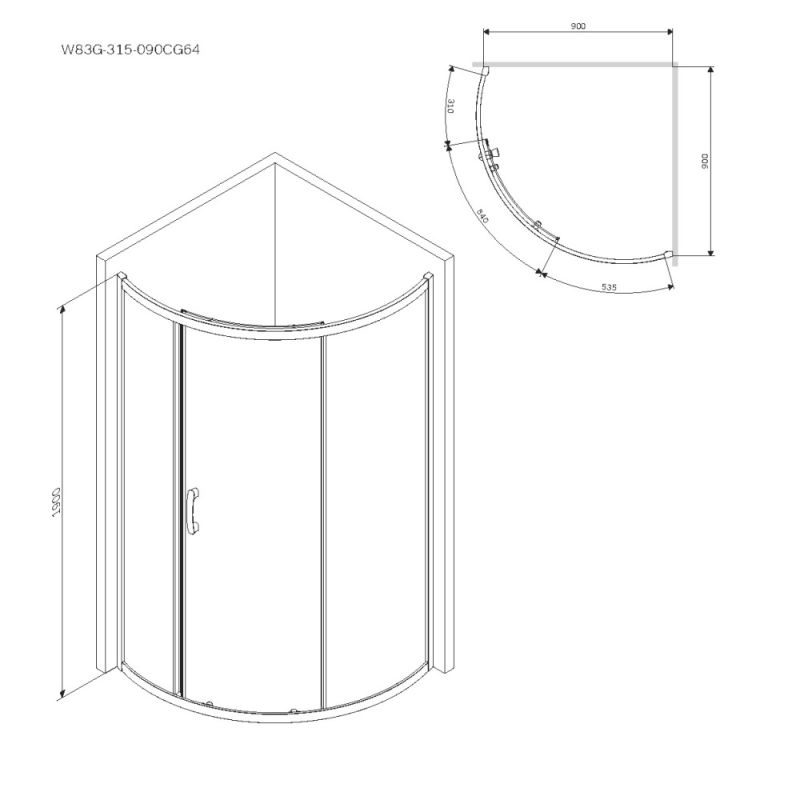 Душевой уголок AM.PM Like Solo Slide 90x90 W83G-315-090CG64 профиль Хром матовый стекло тонированное