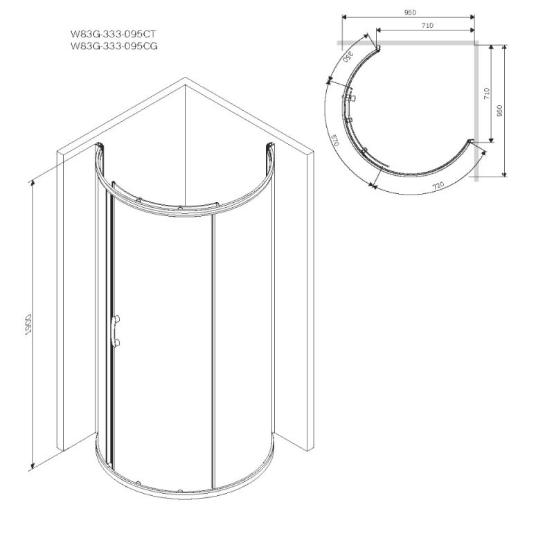 Душевой уголок AM.PM Like Round 95х95 W83G-333-095CT профиль Хром глянцевый стекло прозрачное