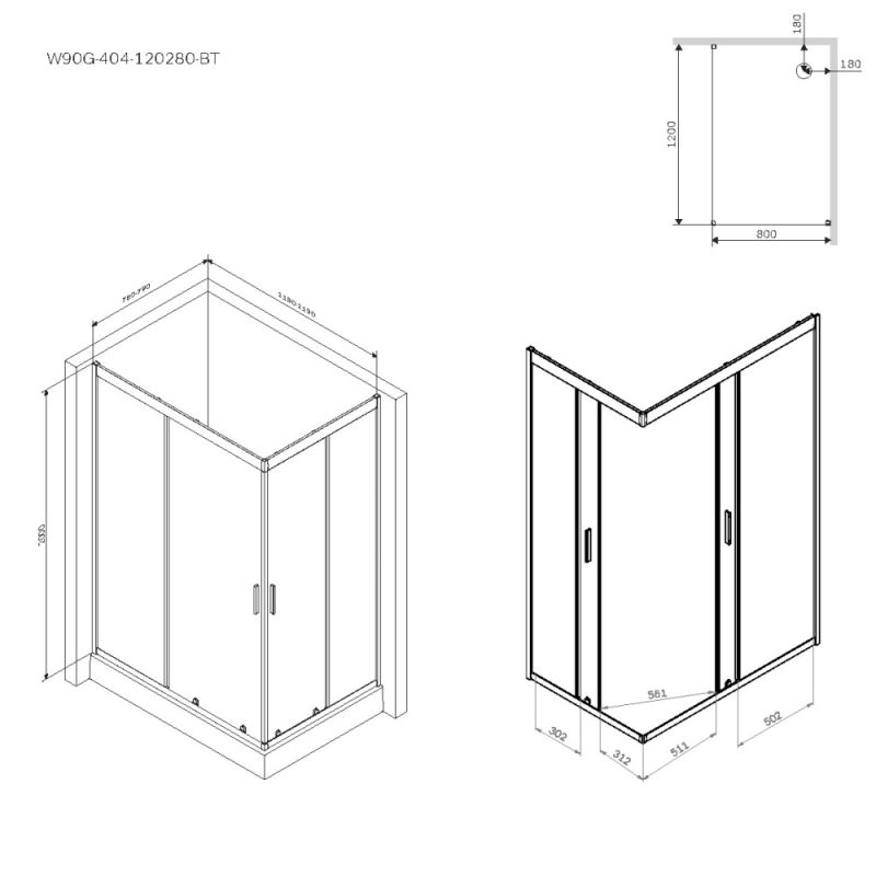 Душевой уголок AM.PM Gem 120х80 W90G-404-120280-BT профиль Черный матовый стекло прозрачное
