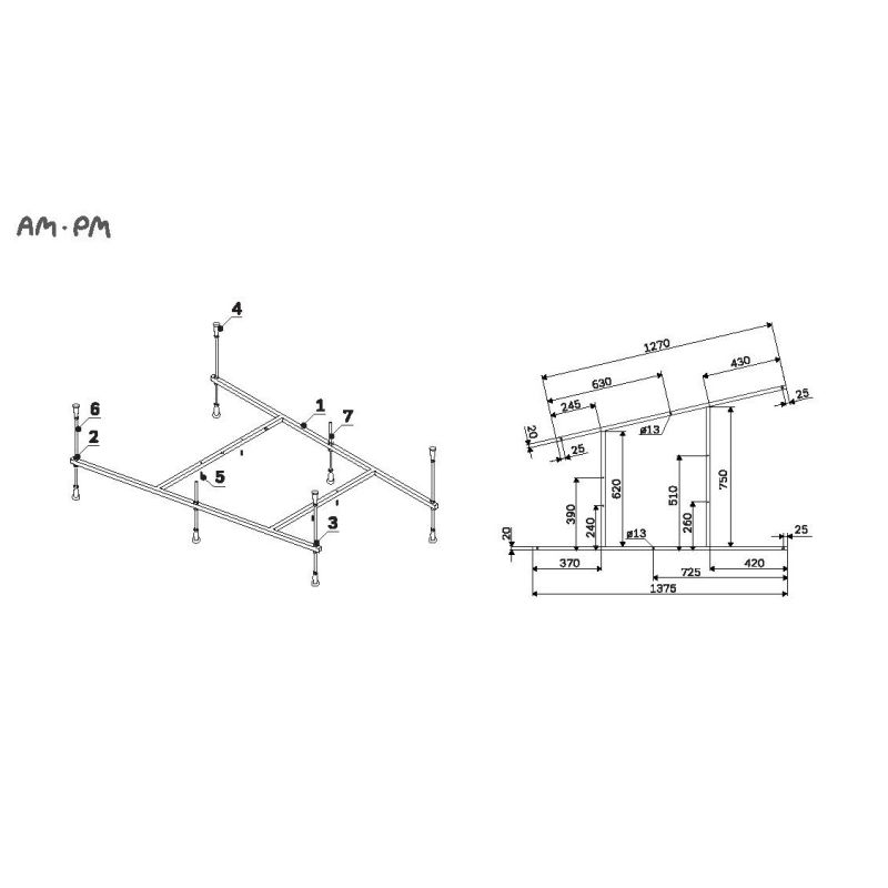 Каркас для ванны AM.PM Spirit 160x100 W72A-160-100W-R2 Серый