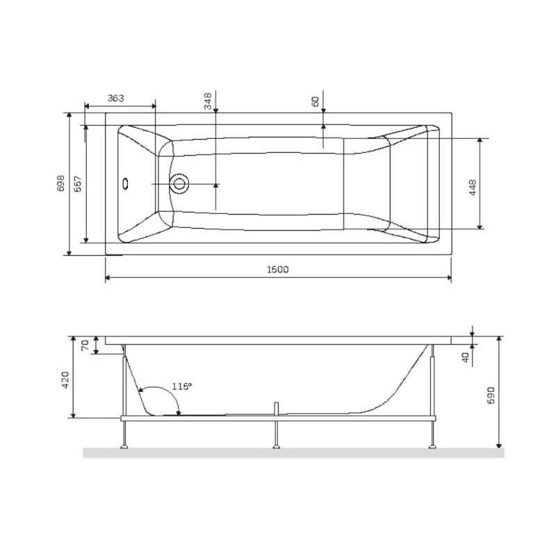 Каркас для ванны AM.PM Gem 150x70 W93A-150-070W-R Серый