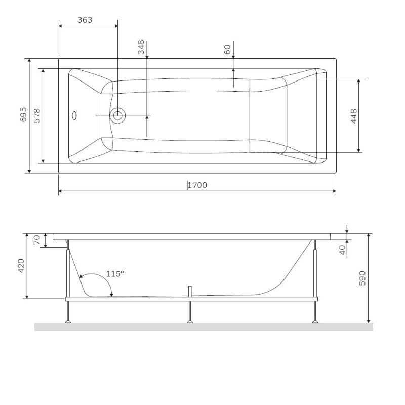Каркас для ванны AM.PM Gem 170x70 W93A-170-070W-R Серый