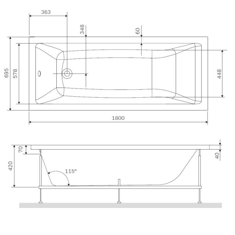 Каркас для ванны AM.PM Gem 180x70 W93A-180-070W-R Серый