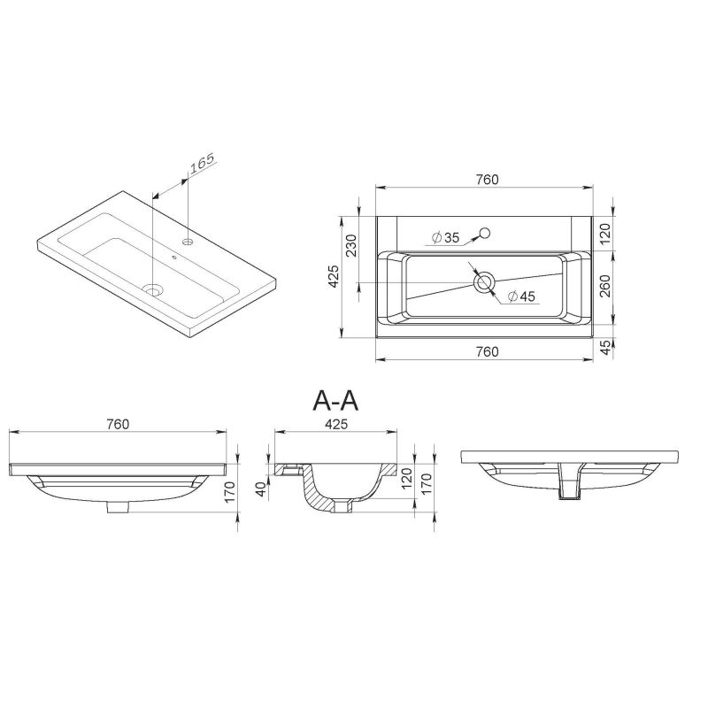 Раковина AM.PM Gem 76 M90WCC0752WG Белая