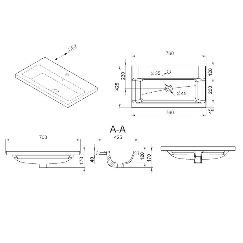 Раковина AM.PM Gem 75 M90WCC0752BM Черная матовая