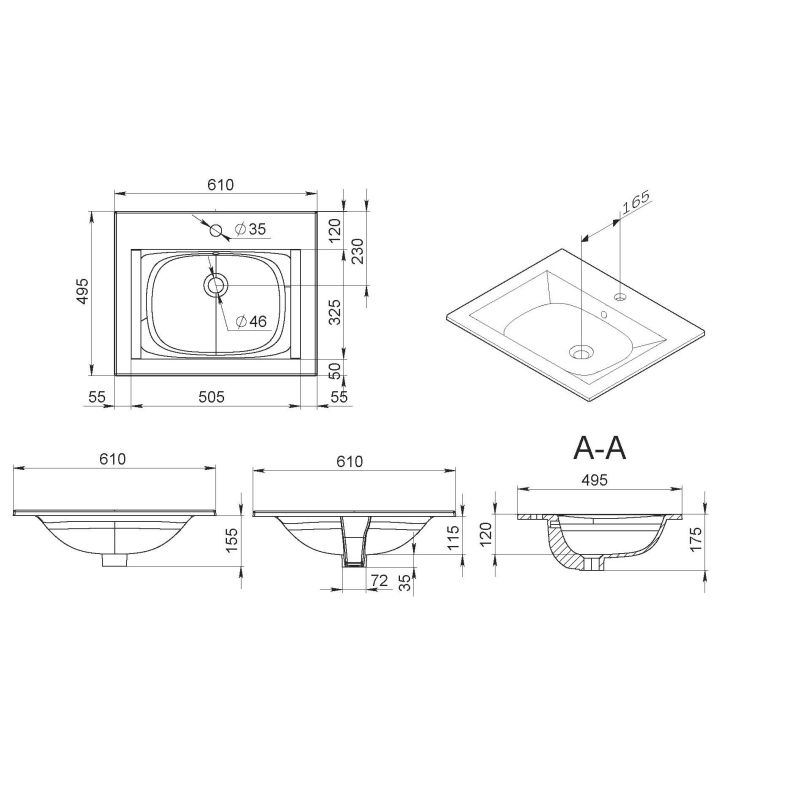 Раковина AM.PM Spirit V2.0 61 M70AWCC0602WG Белая