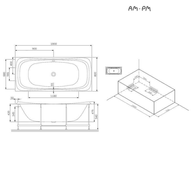 Панель 180 AM.PM W30A-180-080W-P под ванну Sensation