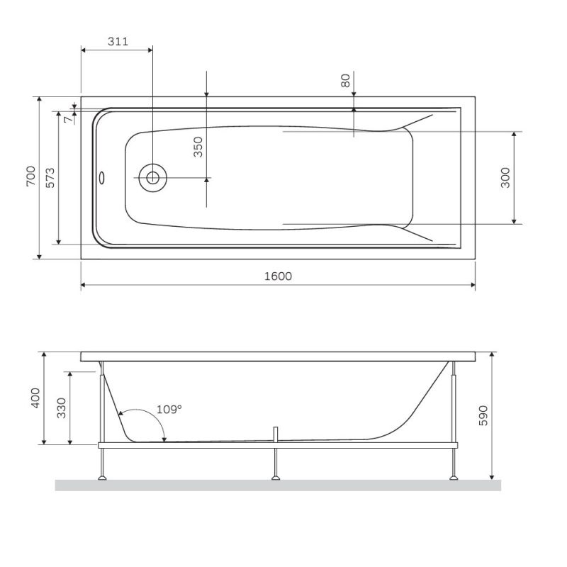 Фронтальная панель для ванны AM.PM Gem 160 W90A-160-070W-P Белая