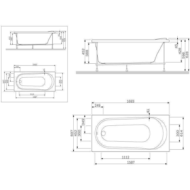 Фронтальная панель для ванны AM.PM Joy/Spirit 170 W85A-170-070W-P Белая