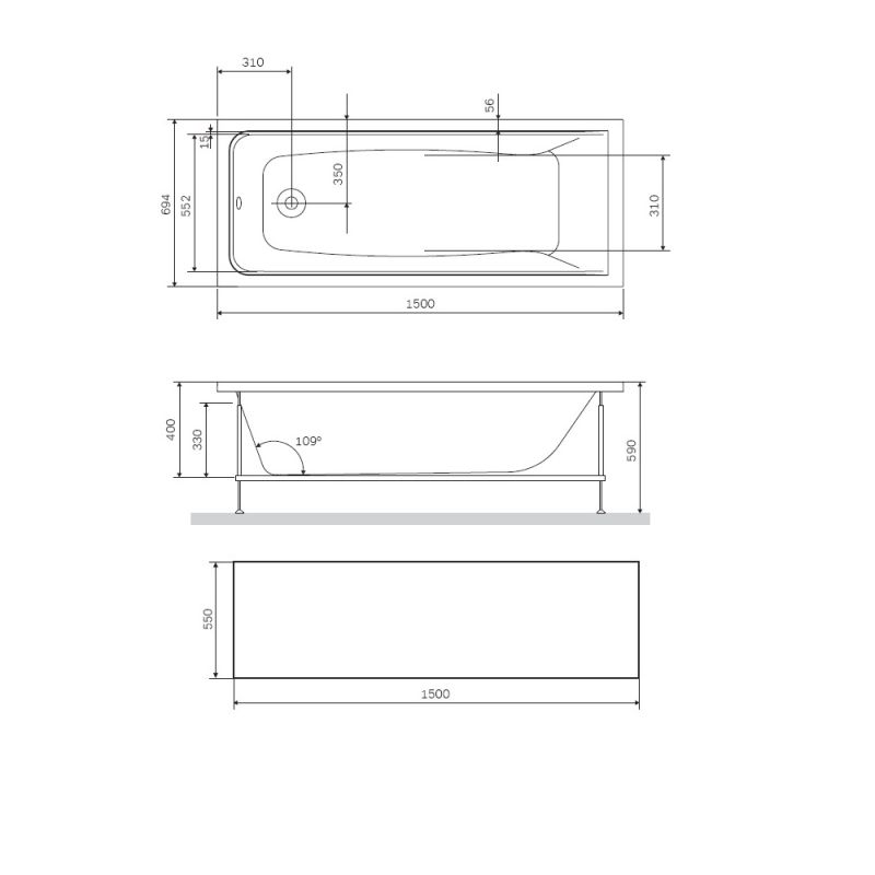 Фронтальная панель для ванны AM.PM Gem 150 W90A-150-070W-P1 Белая