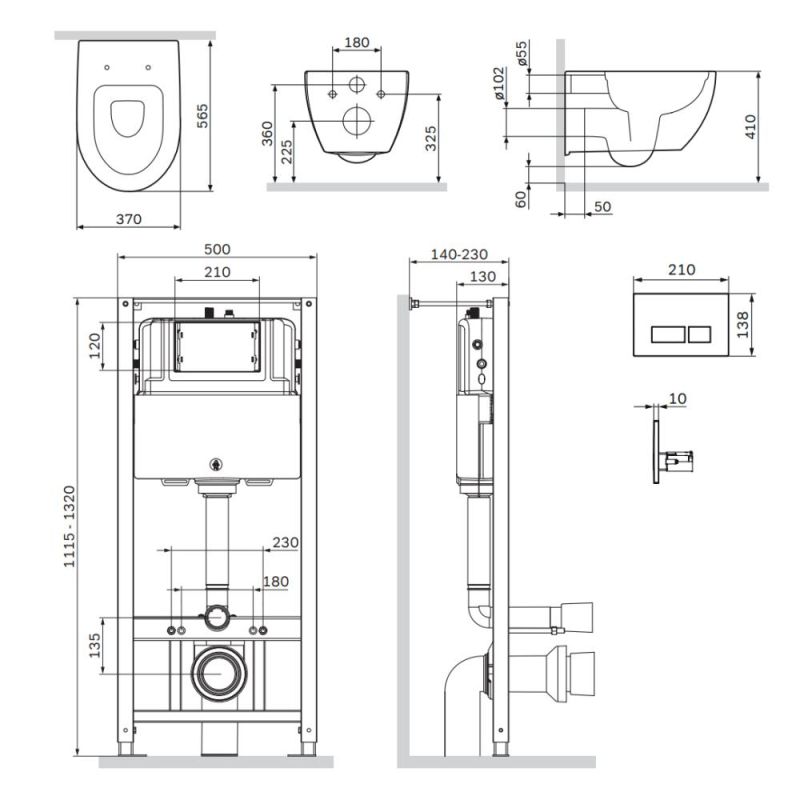 Комплект унитаза с инсталляцией AM.PM Awe IS47001.111738 с сиденьем Микролифт и Белой клавишей смыва