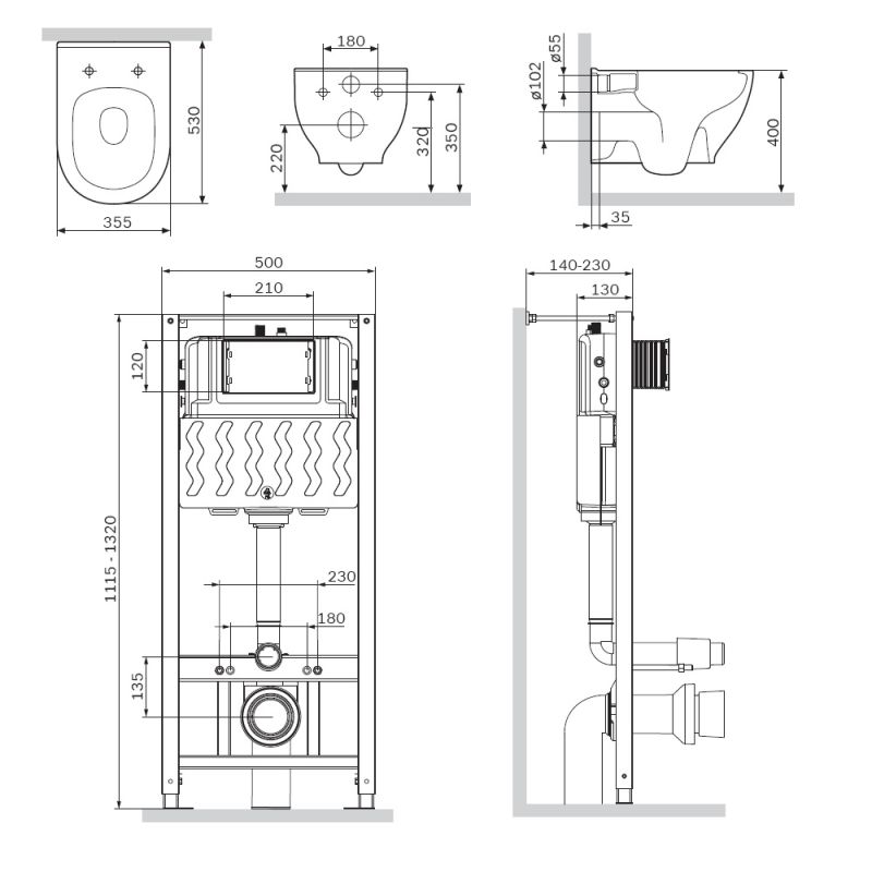 Комплект унитаза с инсталляцией AM.PM Like IS49001.801701 с сиденьем Микролифт и Белой клавишей смыва