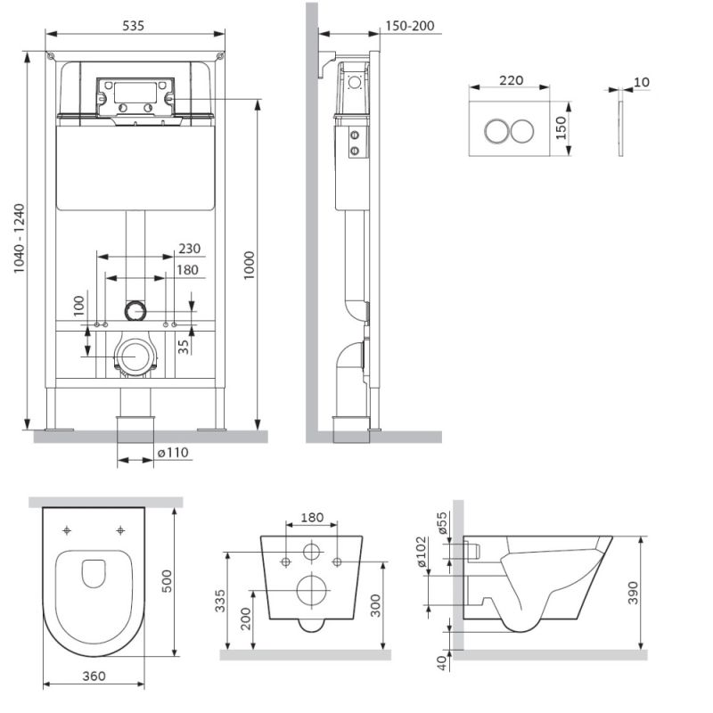 Комплект унитаза с инсталляцией AM.PM Sense IS70151.741701 с сиденьем Микролифт и клавишей смыва Хром глянцевый