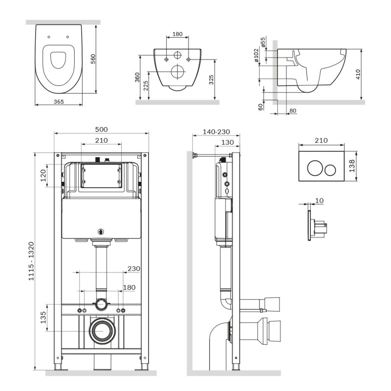Комплект унитаза с инсталляцией AM.PM Awe IS49051.111738 с сиденьем Микролифт и клавишей смыва Хром