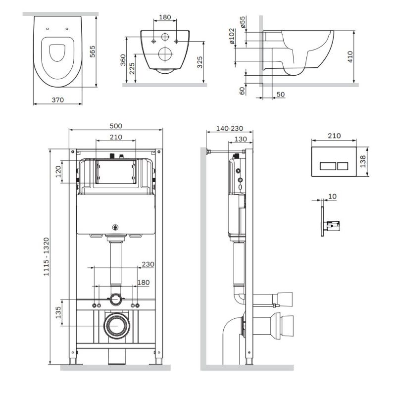 Комплект унитаза с инсталляцией AM.PM Awe FlashClean IS47001.111700 с сиденьем Микролифт и Белой клавишей смыва