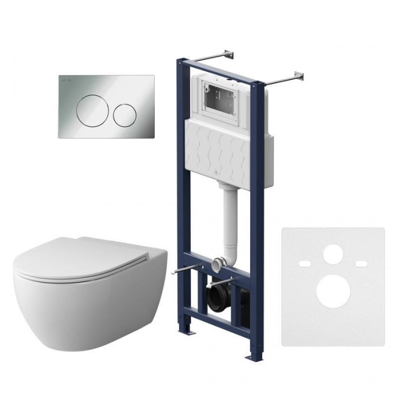 Комплект унитаза с инсталляцией AM.PM Awe FlashClean IS49051.111700 с сиденьем Микролифт и клавишей смыва Хром