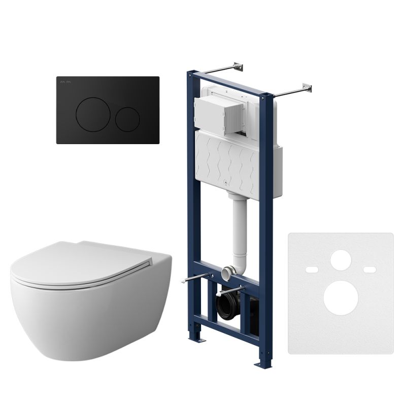 Комплект унитаза с инсталляцией AM.PM Awe FlashClean IS49038.111700 с сиденьем Микролифт и Черной матовой клавишей смыва