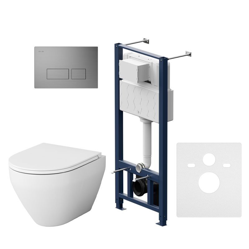 Комплект унитаза с инсталляцией AM.PM Spirit V2.0 FlashClean IS47031.701700 с сиденьем Микролифт и клавишей смыва Никель матовый