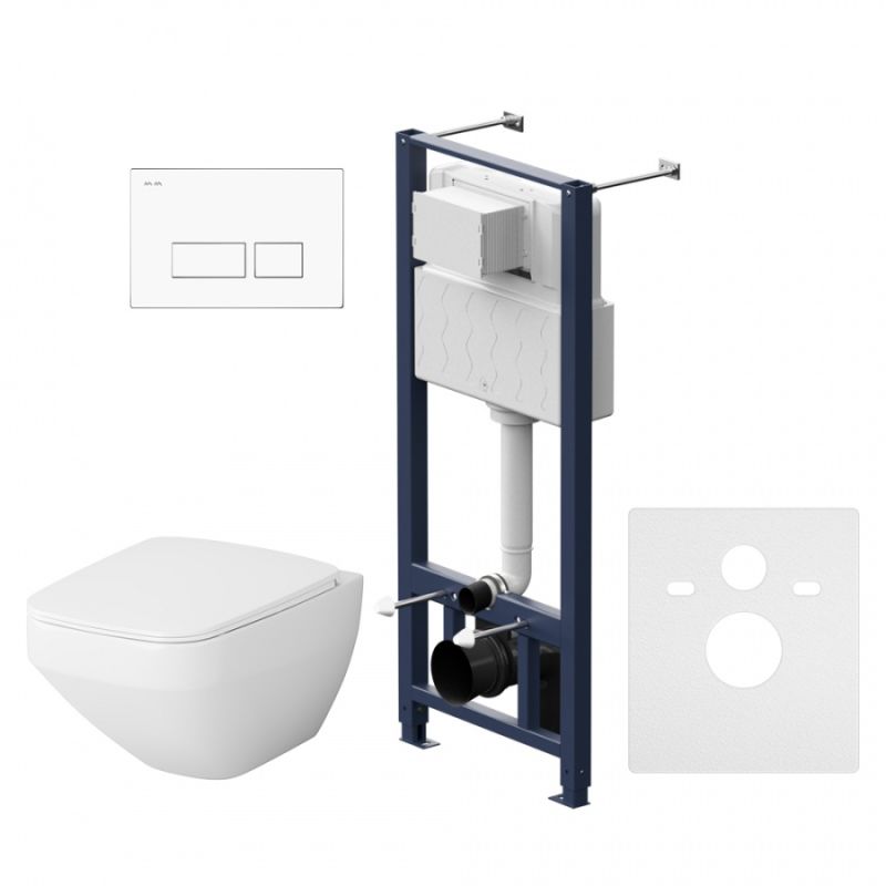 Комплект унитаза с инсталляцией AM.PM Inspire V2.0 FlashClean IS47001.50A1700 с сиденьем Микролифт и Белой клавишей смыва