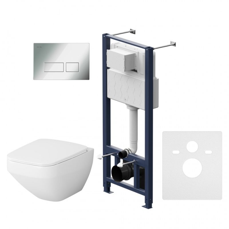 Комплект унитаза с инсталляцией AM.PM Inspire V2.0 FlashClean IS47051.50A1700 с сиденьем Микролифт и клавишей смыва Хром