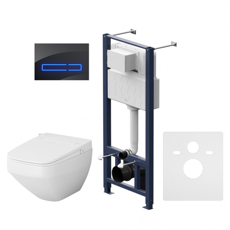 Комплект унитаза биде с инсталляцией AM.PM Inspire V2.0 FlashClean IS450A38.CCC50A с электронным сиденьем Микролифт с функцией биде и Черной клавишей смыва