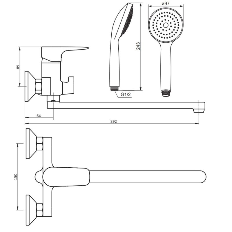 Смеситель для ванны и душа RedBlu by Damixa Origin Evo 2 789500000 Хром