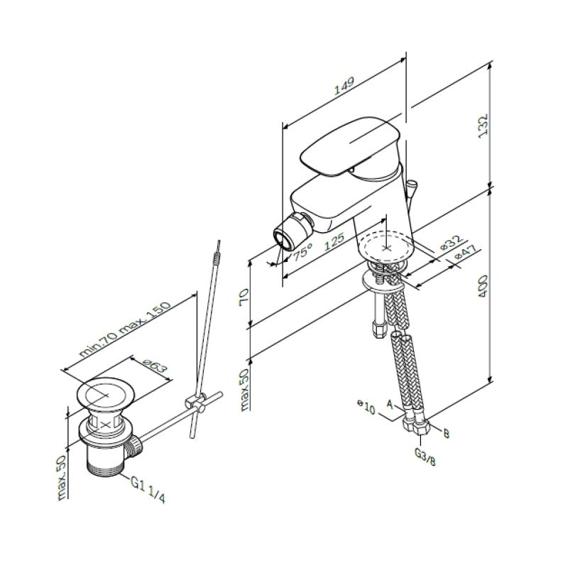 Смеситель для биде AM.PM Spirit V2.1 F71A83100 с донным клапаном Хром