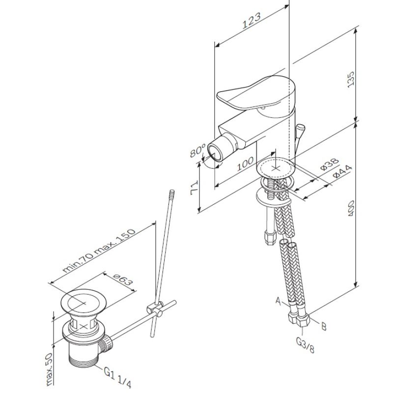 Смеситель для биде AM.PM X-Joy F85A83100 с донным клапаном Хром