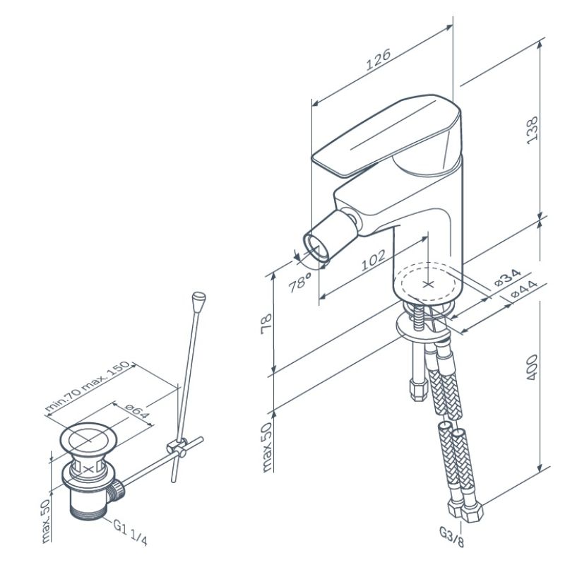 Смеситель для биде AM.PM X-Joy F85A83100 с донным клапаном Хром