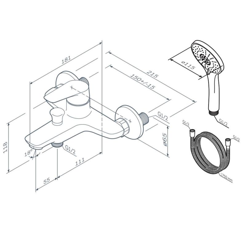 Смеситель для ванны и душа AM.PM Joy F85E15000 Хром