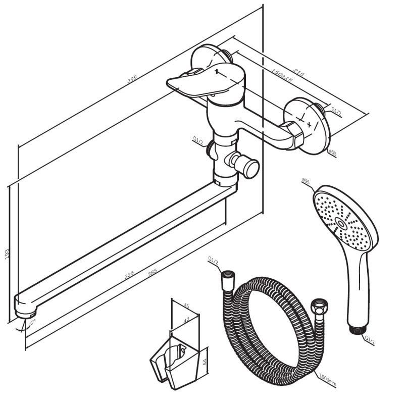 Смеситель для ванны и душа AM.PM X-Joy F85A90122 универсальный Черный матовый