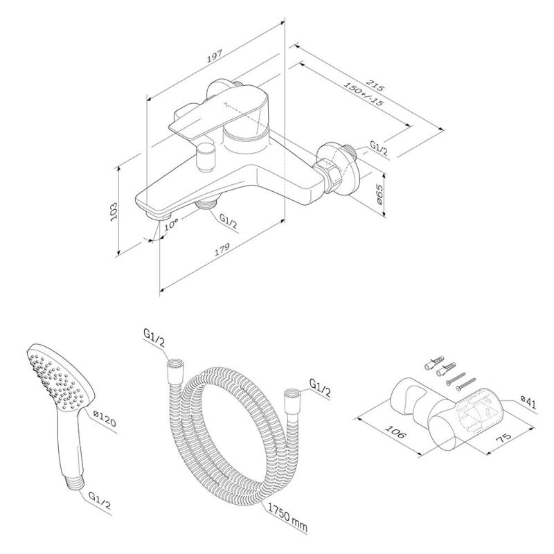 Смеситель для ванны и душа AM.PM Gem F90A15000 Хром