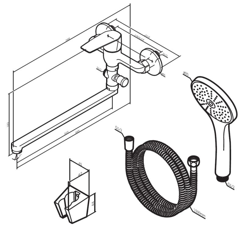 Смеситель для ванны и душа AM.PM Gem F90A90100 универсальный Хром