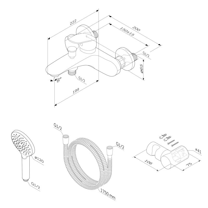 Смеситель для ванны и душа AM.PM Like F8015000 Хром