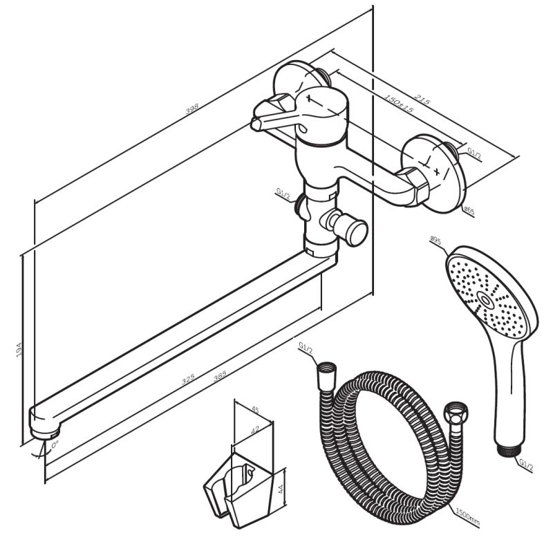 Смеситель для ванны и душа AM.PM X-Joy F85B90100 универсальный Хром