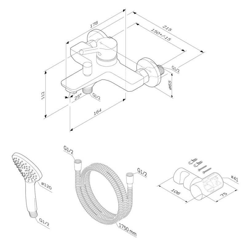 Смеситель для ванны и душа AM.PM X-Joy S F85B15000 Хром
