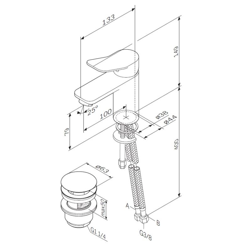 Смеситель для раковины AM.PM X-Joy F85A82100 с донным клапаном Хром